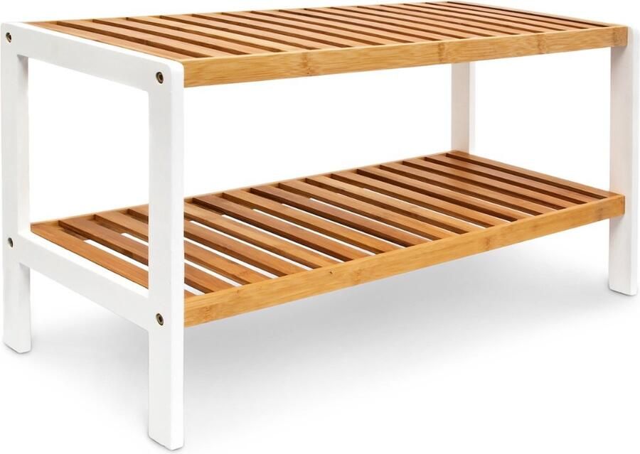 Schoenenrek bamboe 2 laags 33 x 70 x 24 5 cm voor 8 paar smal natuur-wit