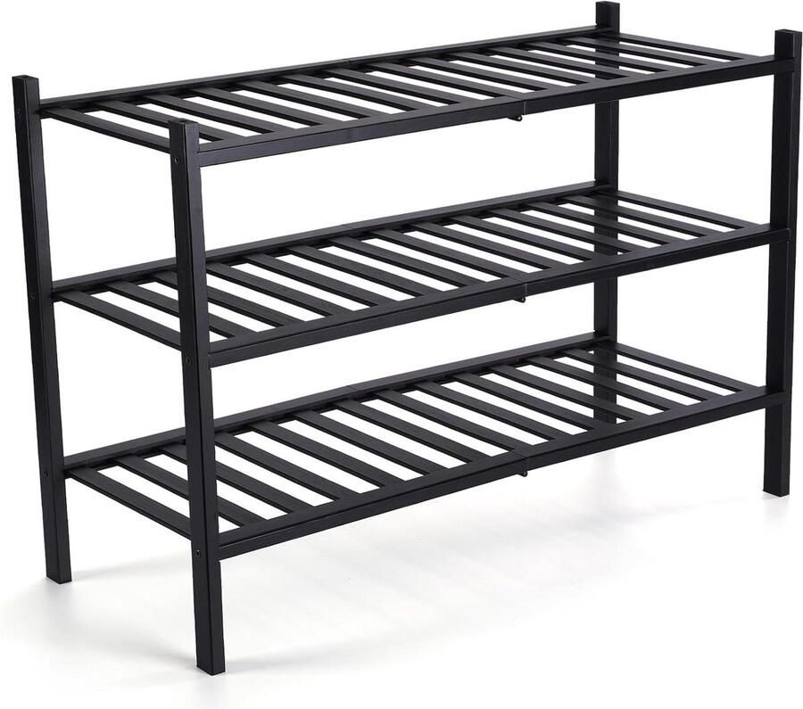 Schoenenrek Bamboe 2 Niveau schoenenkast 68 x 28 x 46 cm bamboerek Schoenenkast Schoenenstandaard ideaal voor Hal Woonkamer en Gang Zwart