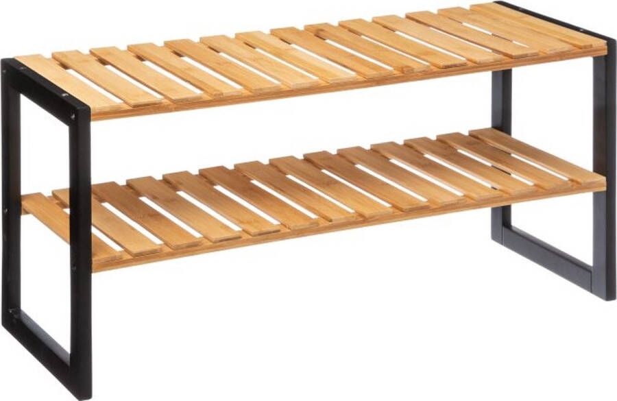 Schoenenrek Bamboe Zwart voor 6 paar schoenen – Metaal Hout – B70 x H34 5 cm