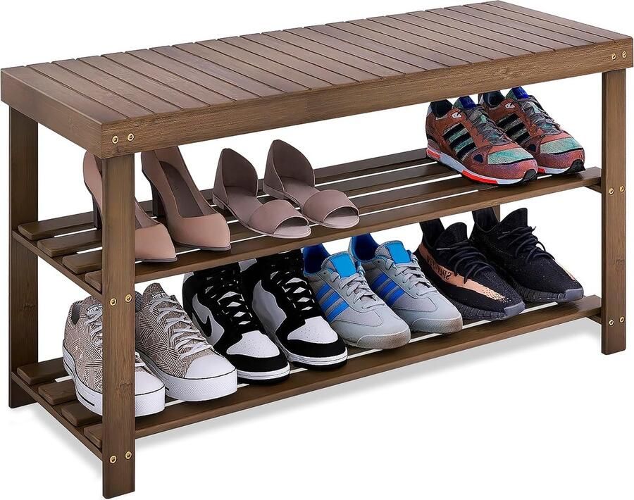 Schoenenrek Bank 3-Tier Schoen Organizer Opbergplank voor Hal Badkamer Woonkamer (Walnoot)
