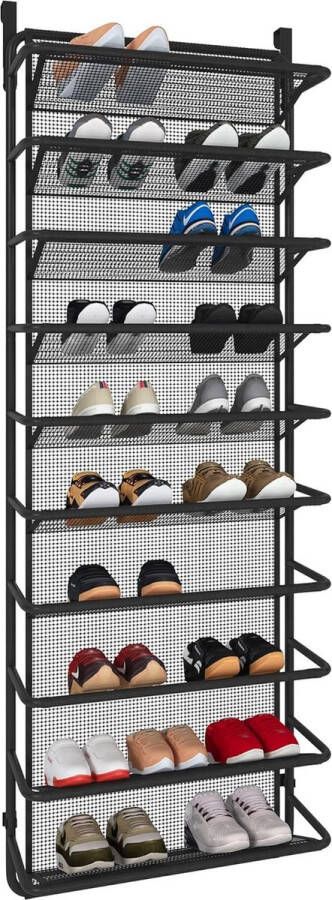 Schoenenrek boven de deur met 10 niveaus hangend schoenenkast metalen schoenenorganizer voor eetkamer mat zwart