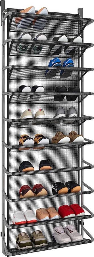 Schoenenrek boven de deur met 10 niveaus hangend schoenenrek metalen schoenenorganizer voor eetkamer (grijs 55 x 19 5 x 159 cm)
