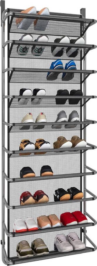 Schoenenrek boven de deur met 10 niveaus hangend schoenenrek metalen schoenenorganizer voor eetkamer (grijs 55 x 19 5 x 159 cm)
