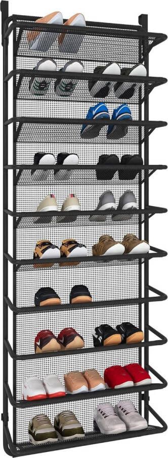 Schoenenrek boven de deur met 10 niveaus hangend schoenenrek metalen schoenenorganizer voor voorraadkast (mat zwart 55 x 19 5 x 159 cm)