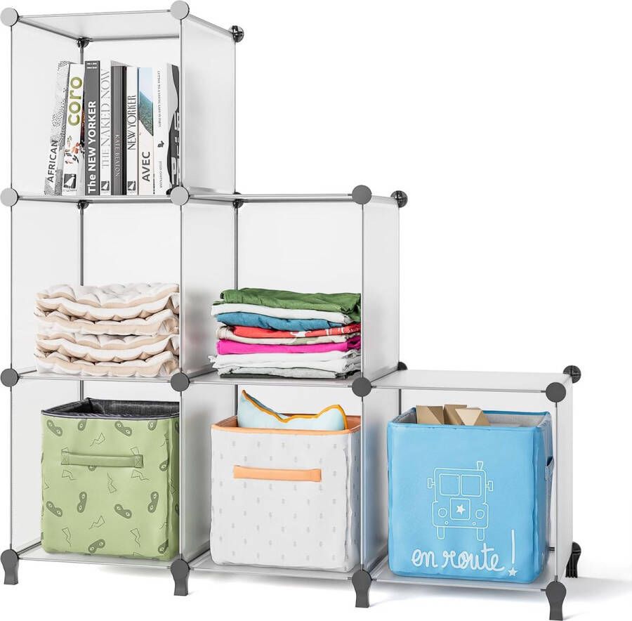 Schoenenrek DIY Cube planksysteem set van 6 steekplanken ruimteverdeler van kunststof opslag van kleding schoenen voor slaapkamer semi-transparant
