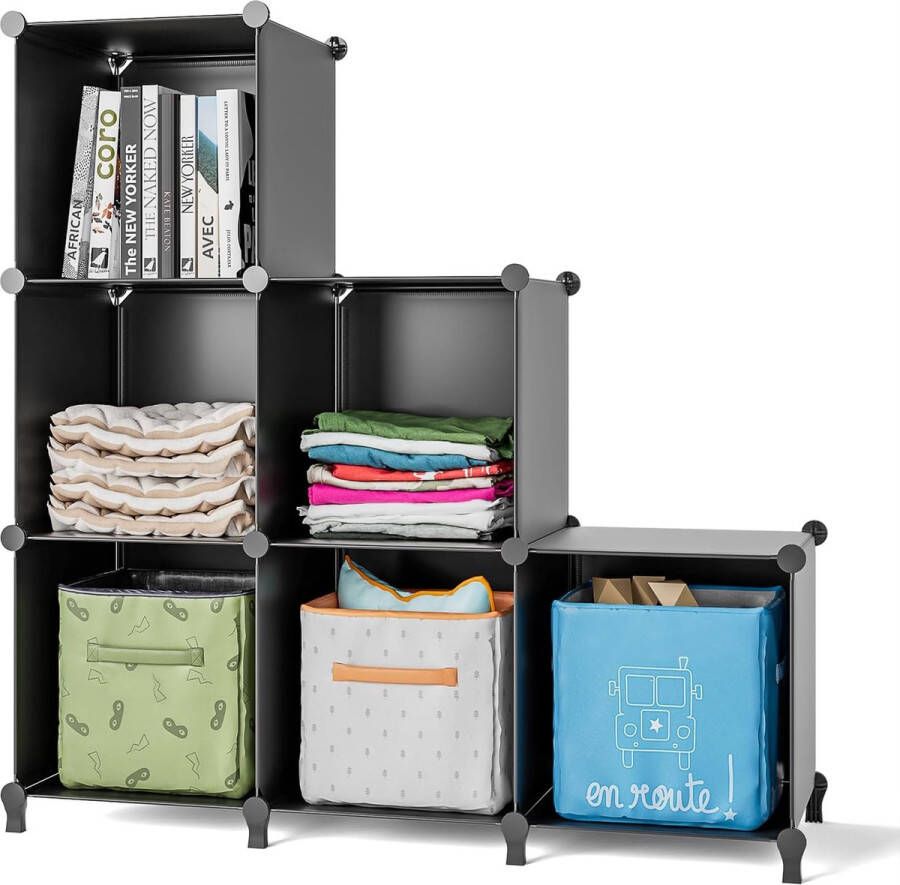 Schoenenrek DIY Cube planksysteem set van 6 steekplanken ruimteverdeler van kunststof opslag van kleding schoenen voor slaapkamer zwart