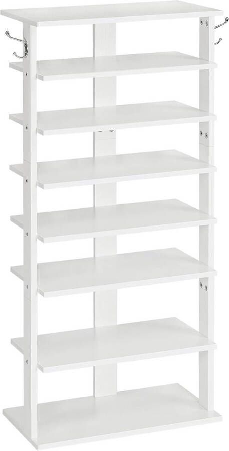 Schoenenrek hoge schoenenrek met 8 niveaus 50 x 28 x 113 cm schoenenkast met 2 haken schoen organisator voor 16 paar gang woonkamer industrieel wit