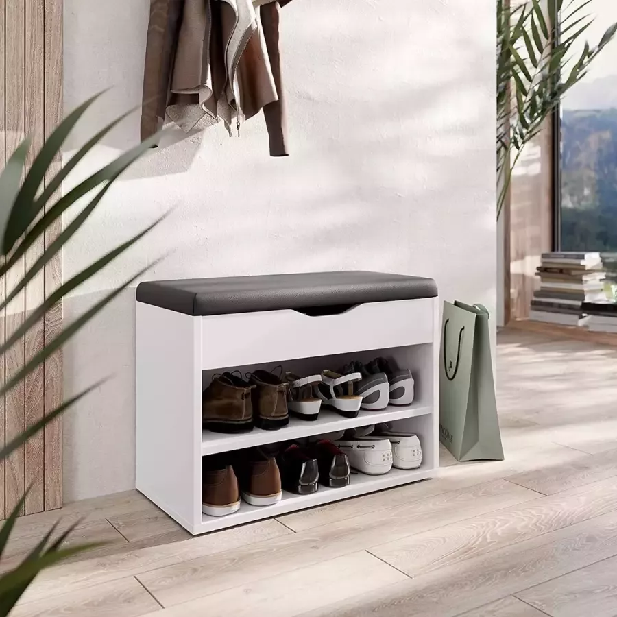 Schoenenrek klein 60 x 42 x 30 cm Schoenenkast met zitbank Wit mat – RICOO Shoe rack with bench