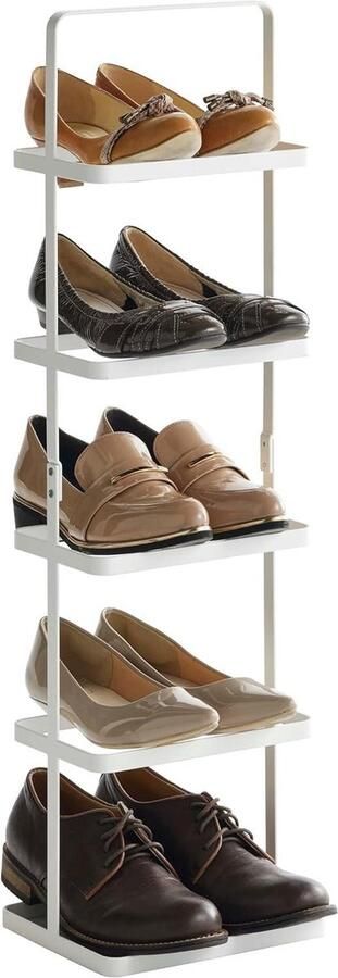 Schoenenrek klein Tower wit met 4 planken Schoenenrek klein Tower wit voor smalle gangen Schoenenrek klein Tower wit voor schoenopslag met stijl Schoenenrek klein Tower wit voor maximaal gebruik van ruimte