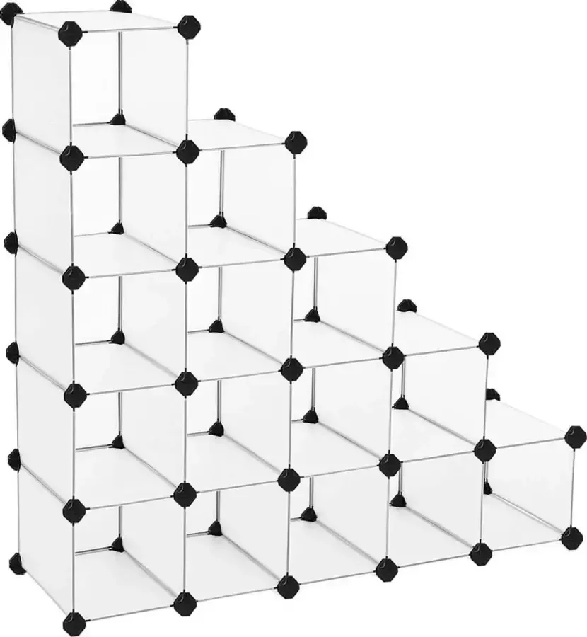 Schoenenrek kunststof rechthoekig rekkensysteem met 16 vakken doe-het-zelf-insteekplank opbergplank kleerkast schoenenopberger 22 x 35 x 22 cm per vak metaaldraad wit LPC44S