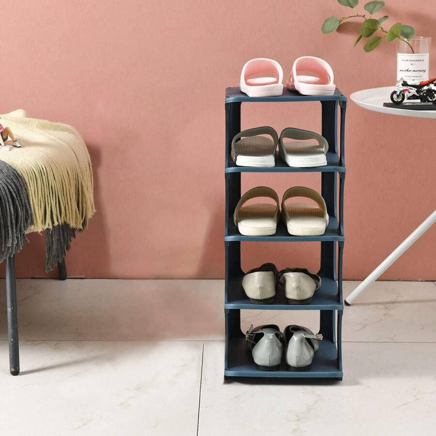 Schoenenrek kunststof schoenenrek stapelbare 5-traps schoenenorganizers opbergrek schoenenkast groot schoenenrek opbergrek (blauw)