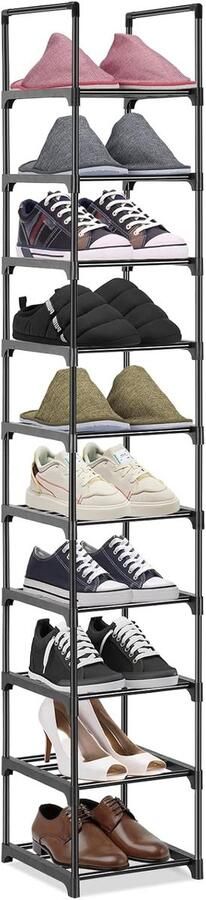 Schoenenrek met 10 legplanken metalen schoenenkast hoog smal multifunctioneel schoenenrek staand rek voor woonkamer slaapkamer entree hal 28 x 30 5 x 175 cm