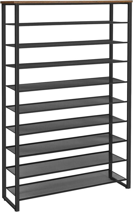 Schoenenrek met 10 Niveaus 100 cm Schoenrek Hoge Schoenenopslag voor 40-50 Paar Schoenen Ruimtebesparend voor Hal Woonkamer Vintage Bruin-Zwart