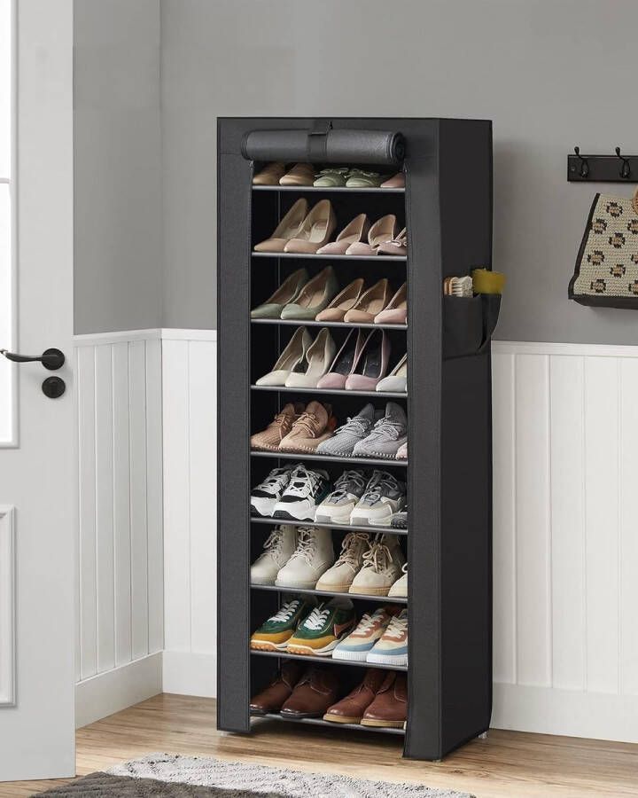 Schoenenrek met 10 niveaus schoenenkast schoenenrek 160 x 58 x 28 cm voor ca. 27 paar schoenen Groot zwart