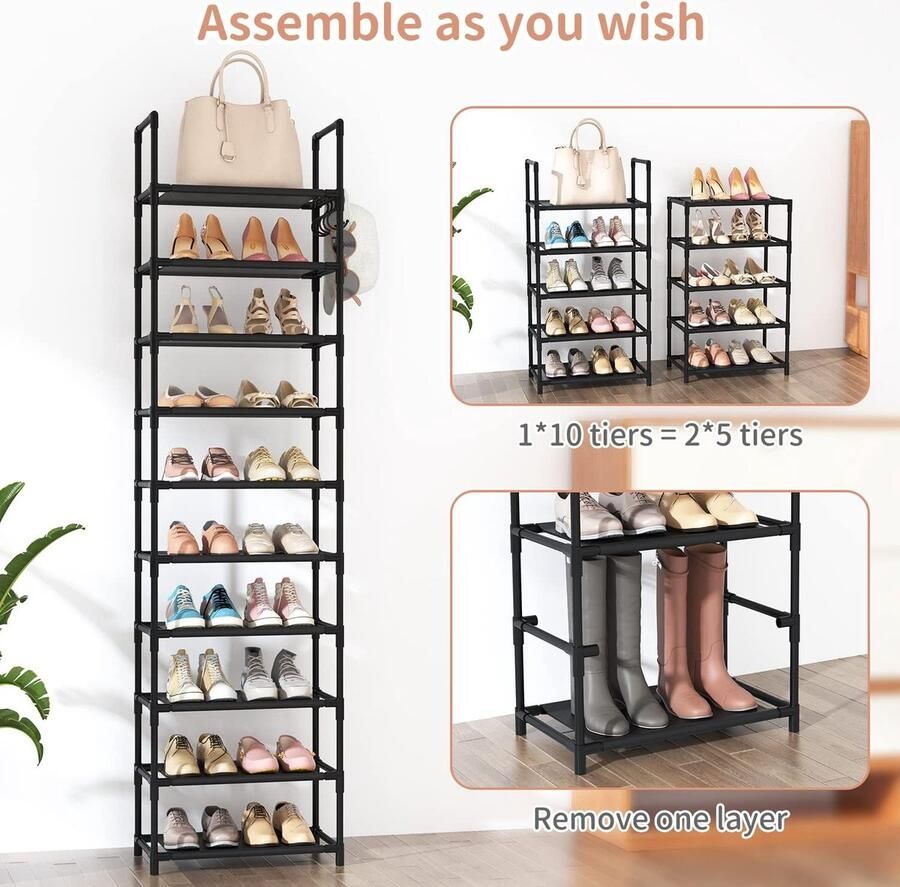 Schoenenrek met 10 niveaus schoenenorganizer voor hal en woonkamer hoog