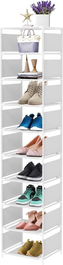 Schoenenrek met 10 niveaus smal metaal voor 10 paar hoog schoenenrek ruimtebesparend schoenenopslag voor woonkamer entree hal en garderobe