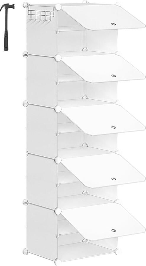 Schoenenrek met 10 Niveaus Smalle Schoenenkast Organizer voor Ingang en Slaapkamer Wit kunststof