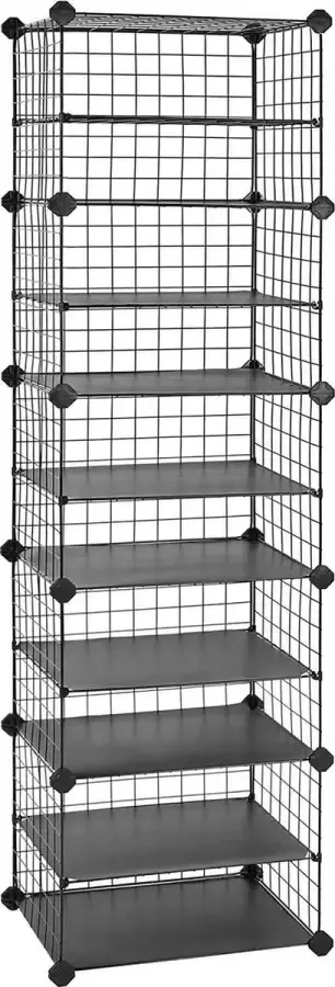 Schoenenrek met 10 niveaus staande plank schoenenopberger gaas ruim voor schoenen voor woonkamer hal slaapkamer zwart LPI402B01