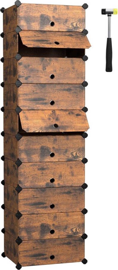 Schoenenbank LHS30BX Zitbank Gestoffeerd 3 Open Vakken Opbergruimte onder de stoel Schoenenopbergruimte Hal Woonkamer Slaapkamer Draagvermogen tot 150 kg Vintage Donkerbruin - Foto 3