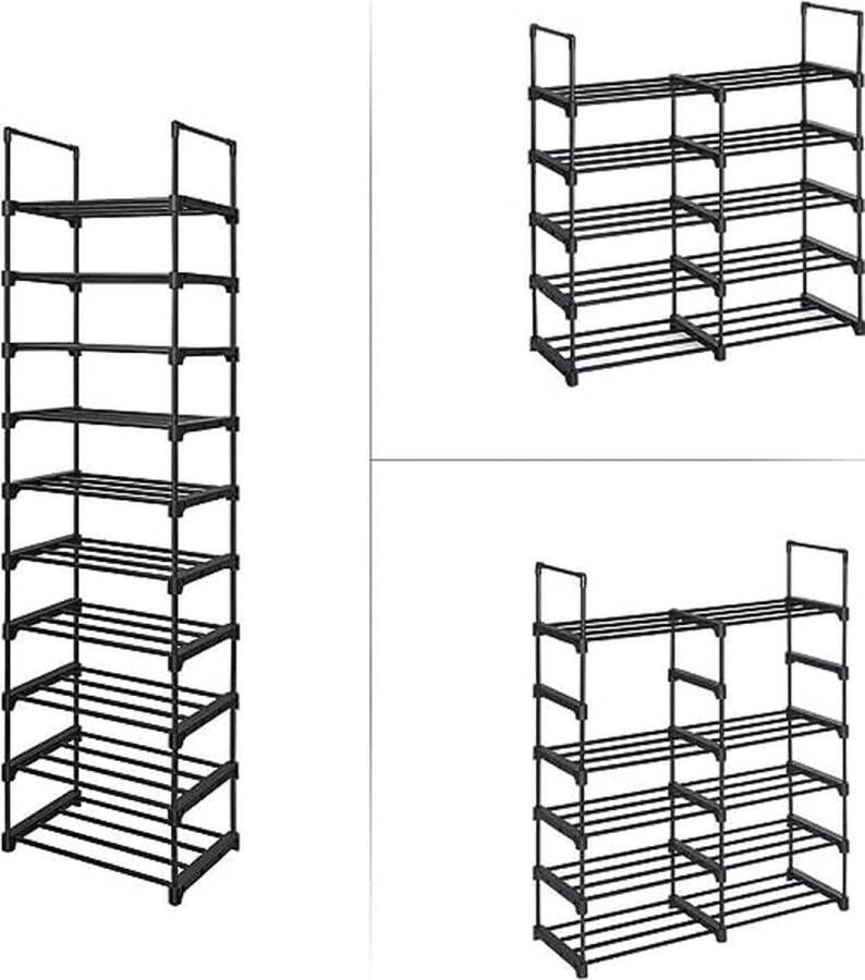 schoenenrek met 10 planken groot metalen schoenenrek doe-het-zelf standplank ruimtebesparend multifunctioneel woonkamer slaapkamer keuken 45 x 30 x 174 cm zwart LSA25BK