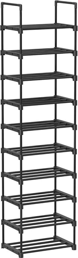Schoenenrek met 10 planken groot metalen schoenenrek doe-het-zelf standplank ruimtebesparend multifunctioneel woonkamer slaapkamer keuken 45 x 30 x 174 cm zwart LSA25BK