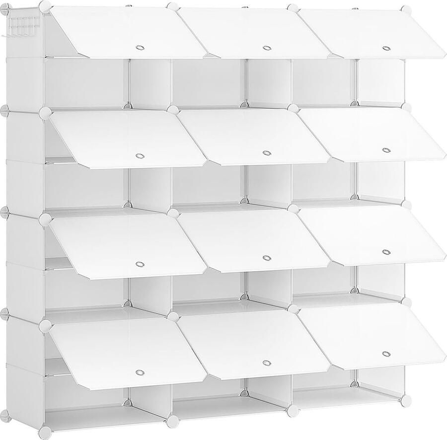 Schoenenrek met 12 vakken voor 48 paar schoenen smalle kunststof schoenenkast voor woonkamer slaapkamer hal wit