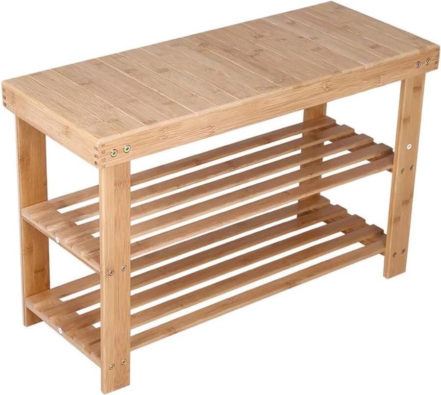 Bamboe schoenenrek met bank schoenenopberging voor de entree 1 stuk 2 etages 70 x 28 x 45 cm
