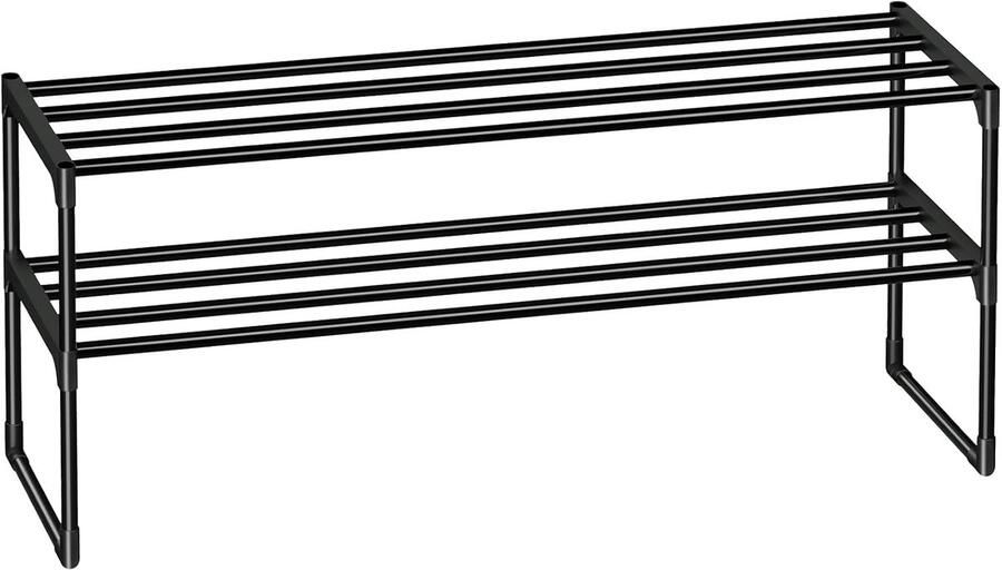 Schoenenrek met 2 niveaus metalen schoenenrek staand of omgedraaid stapelbaar voor 10-14 paar schoenen 93 x 30 x 38 5 cm schoenenstandaard voor hal zwart
