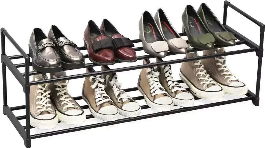 Schoenenrek met 2 niveaus metalen schoenenrek voor maximaal 10 paar schoenen schoenenopberger voor woonkamer gang en kleedkamer 92 x 30 x 33 cm zwart LSA12BK