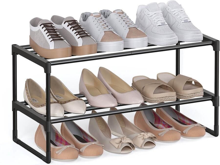 Schoenenrek met 2 niveaus voor 6-9 paar schoenen zwart