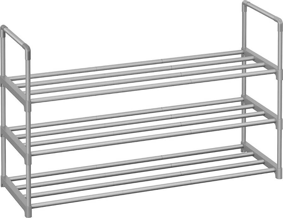 Schoenenrek met 3 etages schoenenrek organizer van metaal voor 12 15 paar schoenen stapelbaar hal woonkamer slaapkamer 30 x 92 x 55 cm grijs LSA303G01