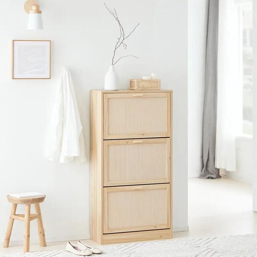 Schoenenrek met 3 Kleppen & 6 Planken – Houten Schoenenkast Organizer – 60x24x118 cm – SoBuy FSR159-N – Ideaal voor Hal & Entree