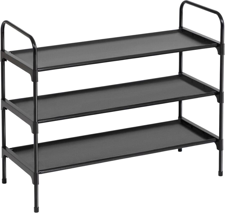 Schoenenrek met 3 niveaus schoenenopslag metalen frame vliesstof voor 12-15 paar schoenen schoenenstandaard voor hal slaapkamer 70 x 30 x 59 cm ruimtebesparend zwart