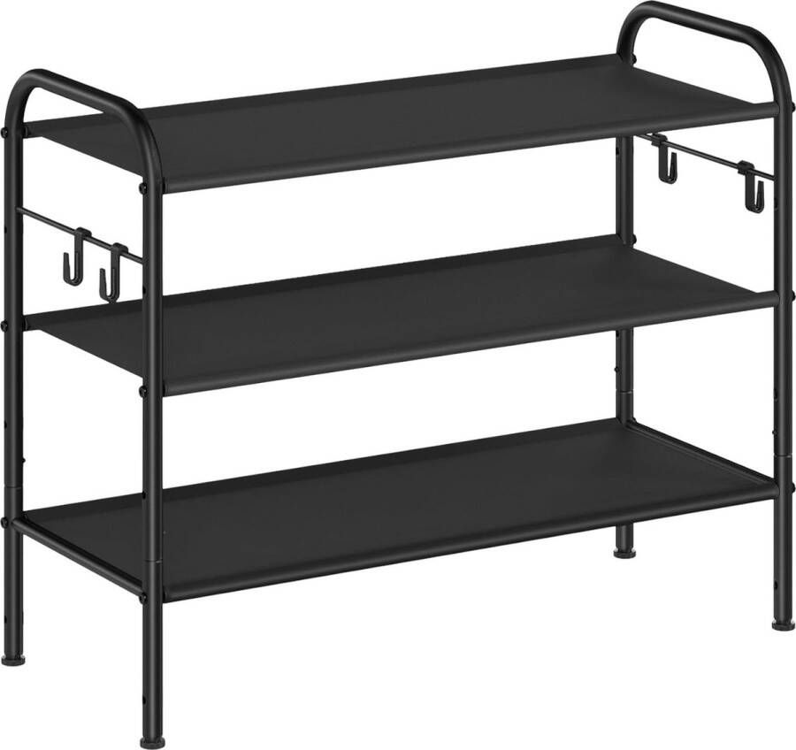 Schoenenrek met 3 niveaus stoffen rek met 4 zijdelingse haken voor 12 paar schoenen in hoogte verstelbare plank entree hal garderobe eenvoudige montage inktzwart