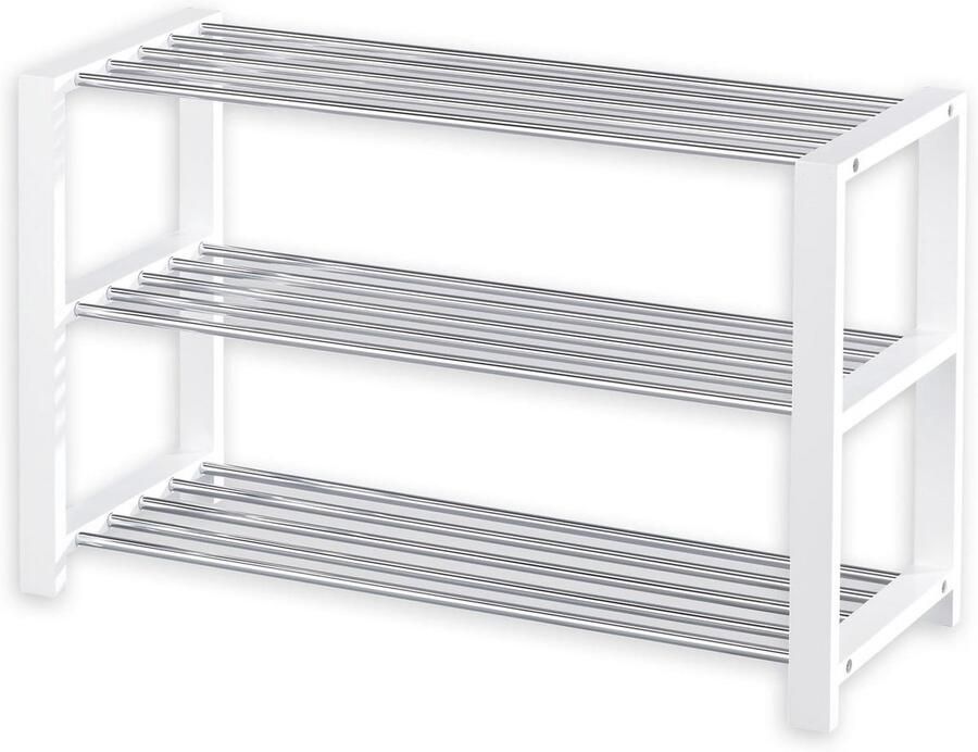Schoenenrek met 3 Planken Ruimtebesparende Schoenenstandaard in Wit