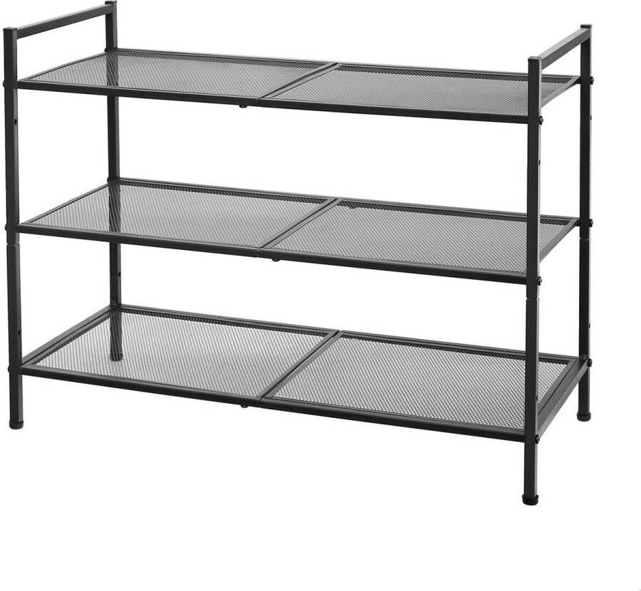 Schoenenrek met 3 planken schoenenrek stapelbaar schoenenopslag voor 9-12 paar schoenen metalen schoenenrek gang woonkamer of badkamer zwart