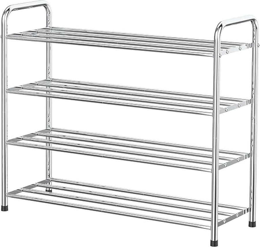 SHOP YOLO- Schoenenrek- met 4 lagen-schoenenopbergplank-voor 12 paar schoenen- voor woonkamer-garderobe en hal-68 x 26 x 65 cm- zilver