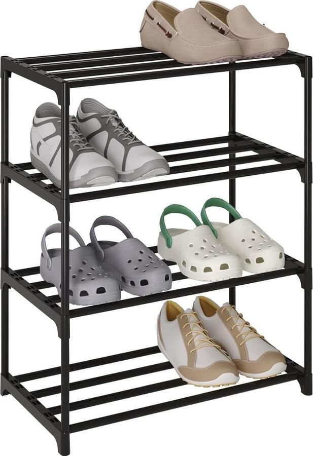 Schoenenrek met 4 niveaus metalen schoenenopbergorganizer eenvoudig te monteren 8 tot 10 paar schoenen stapelbaar voor kast entree (SKF-4B)