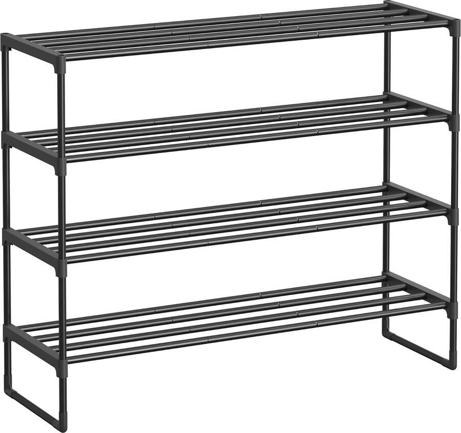 Schoenenrek met 4 niveaus metalen schoenenrek schoenenorganizer rechtop of omgedraaid voor 20-25 paar schoenen stapelbaar hal 30 x 92 x 75 cm zwart