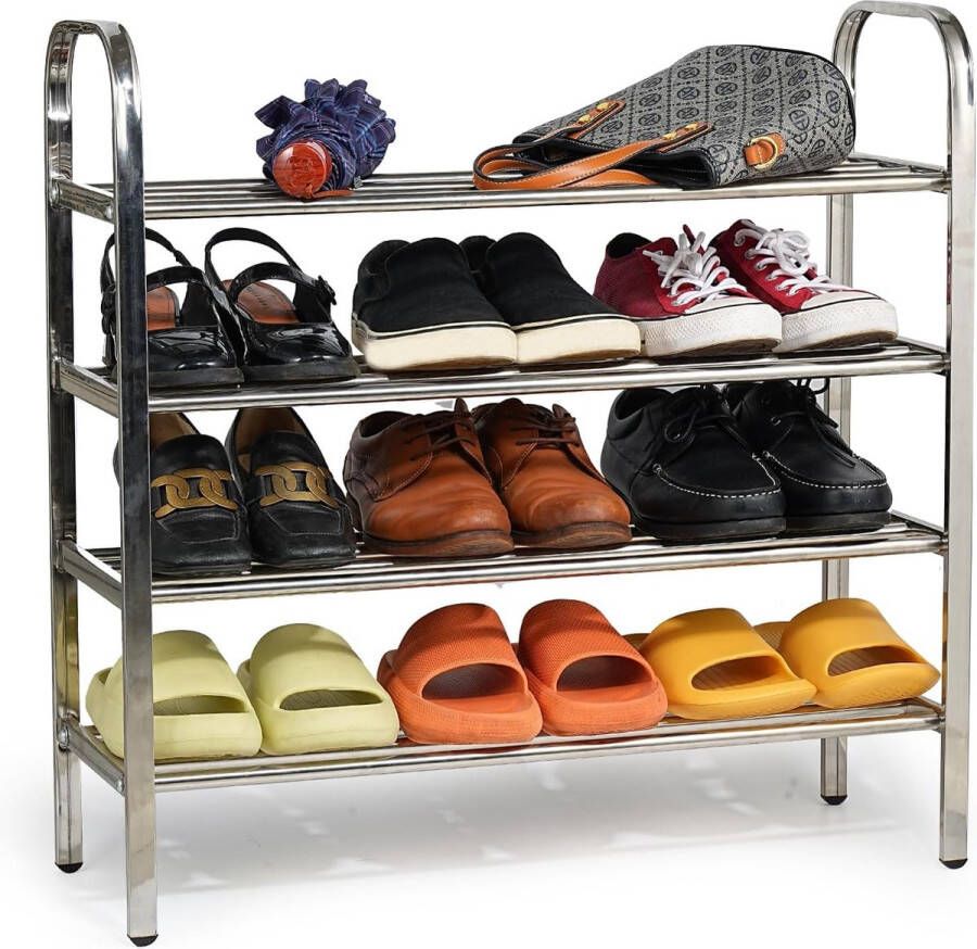 Schoenenrek met 4 niveaus roestvrij staal schoenenstandaard van metaal voor woonkamer slaapkamer entree hal badkamer