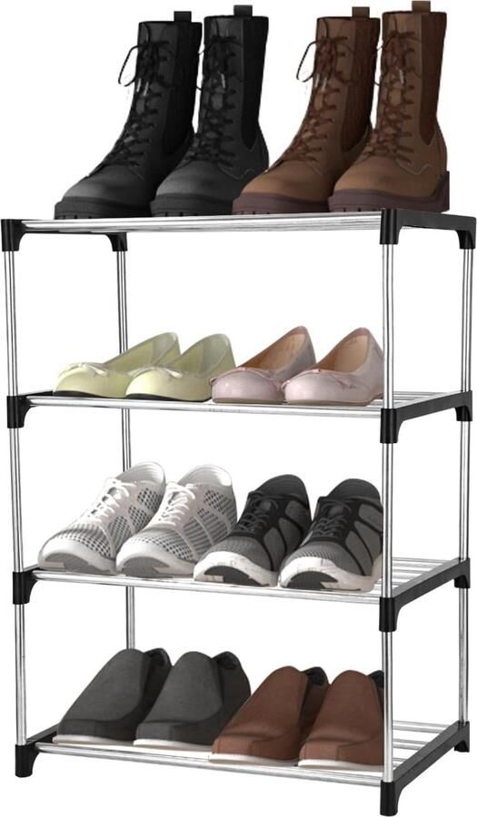 Schoenenrek met 4 niveaus stapelbaar klein voor 8 paar schoenen stabiel en duurzaam metalen schoenenrek voor hal woonkamer entree