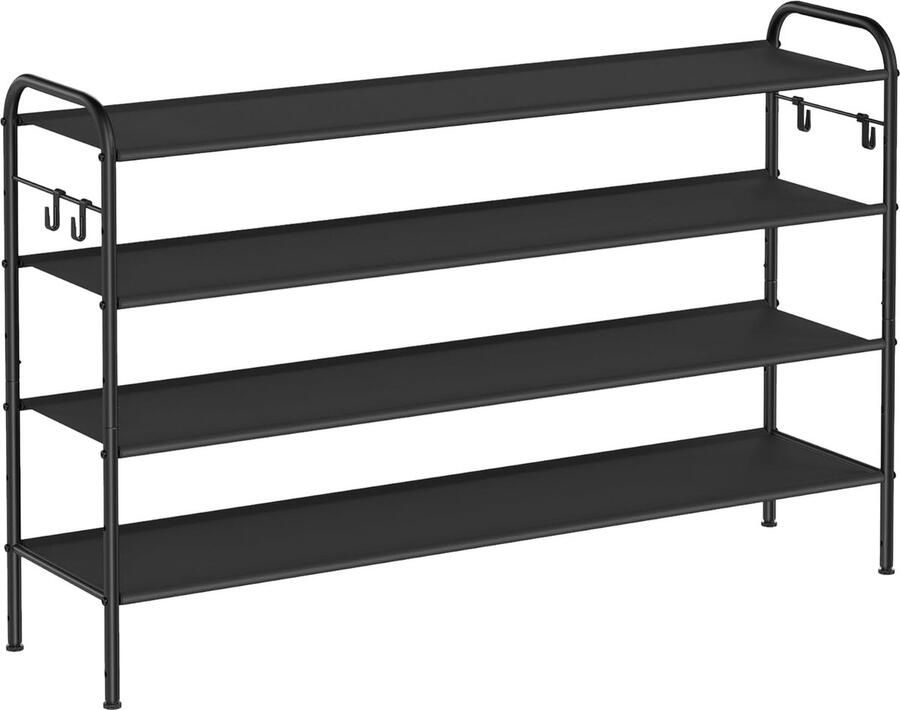Schoenenrek met 4 niveaus stoffen plank met 4 zijhaken biedt plaats aan 24 paar schoenen in hoogte verstelbare plank entree ganggarderobe eenvoudige montage inktzwart