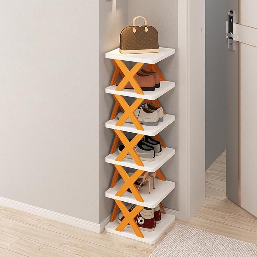 Schoenenrek vijf lagen ruimtebesparend inklapbaar voor opslag Schoenenrek kunststof zilverkleurig afneembaar vrij in elkaar te zetten Schoenenkast smal grijs vijf lagen ruimtebesparend inklapbaar voor opslag