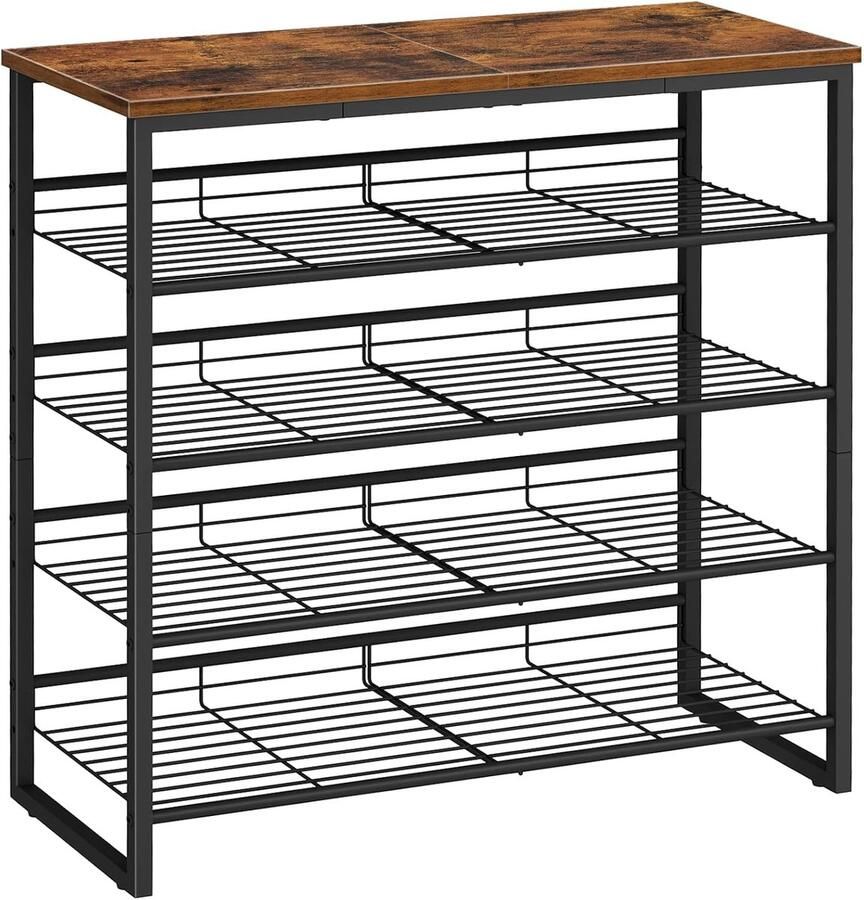 Selbro 5-laags schoenenrek met verstelbare planken ruimtebesparend en stabiel geschikt voor 12-16 paar schoenen vintage bruin en zwart