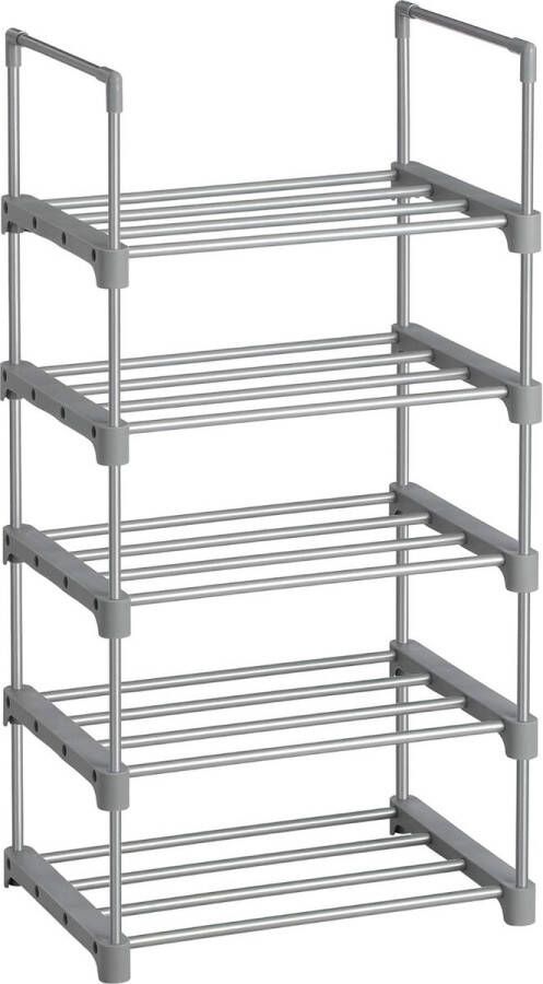 Schoenenrek met 5 niveaus metalen schoenenrek stapelbaar ruimtebesparend schoenenrek multifunctioneel staande plank voor hal slaapkamer woonkamer grijs LSA005G02