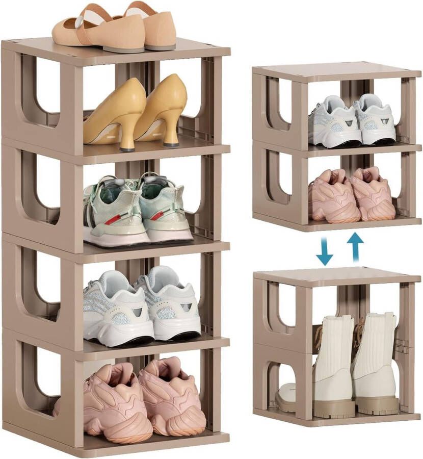 Schoenenrek met 5 niveaus smal bruin schoenenrek schoenenopslag ruimtebesparend stapelbaar schoenenrek voor entree hal slaapkamer