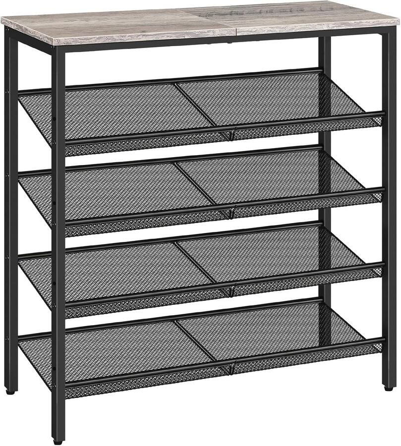 Schoenenrek Schoenenorganizer 5-Tier Schoenenkast Verstelbaar Metalen Roosterrek Ruime Bovenkant- voor 16-20 paar Schoenen Industrie 75 x 30 x 81 cm Grijs-Zwart