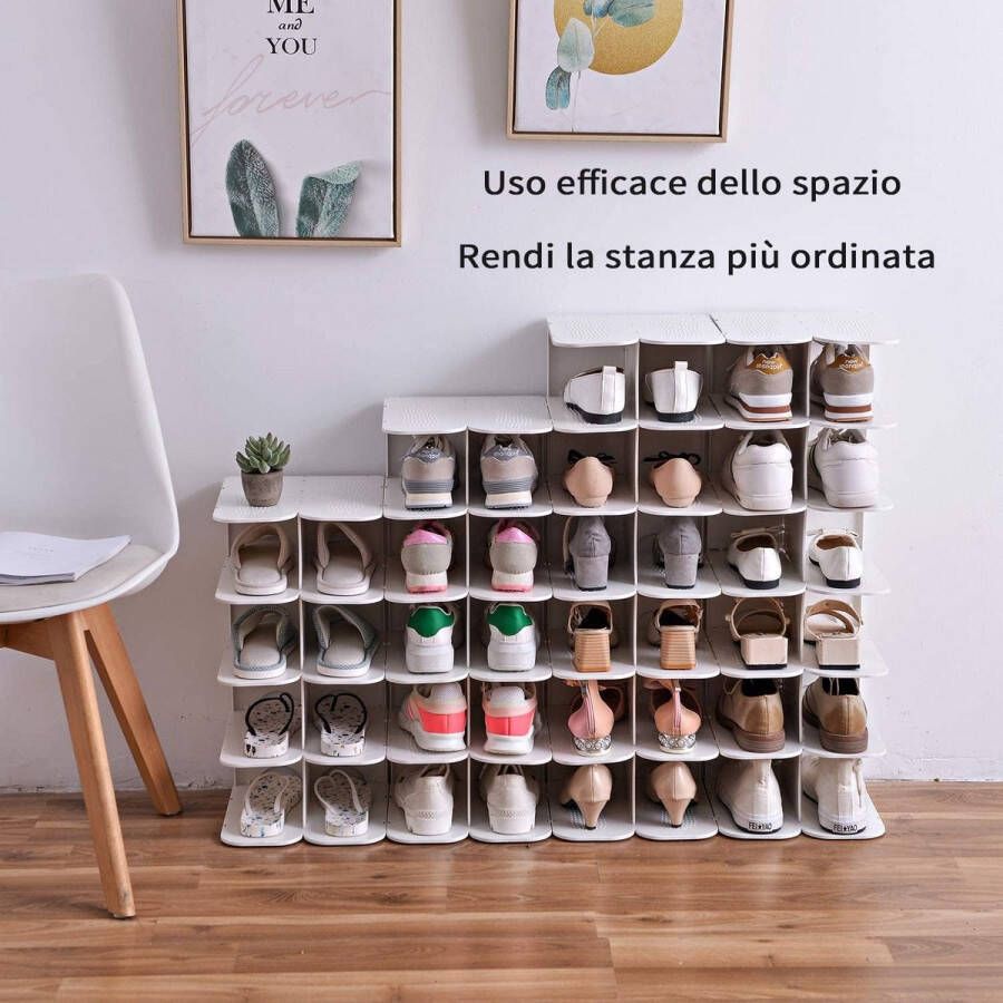 Wll Family Schoenenrek met 6 lagen ruimtebesparend schoenen stapelen smal schoenenrek vrij te combineren schoenenrek schoenenorganizer wit