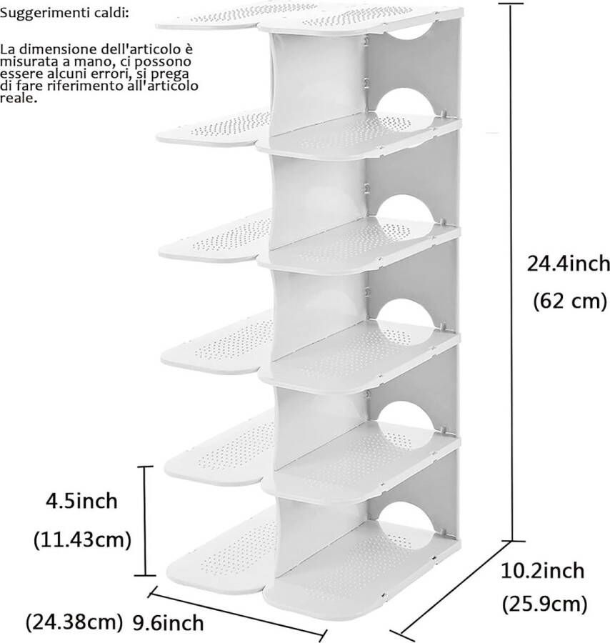 Schoenenrek met 6 lagen ruimtebesparend schoenen stapelen smal schoenenrek vrij te combineren schoenenrek schoenenorganizer wit