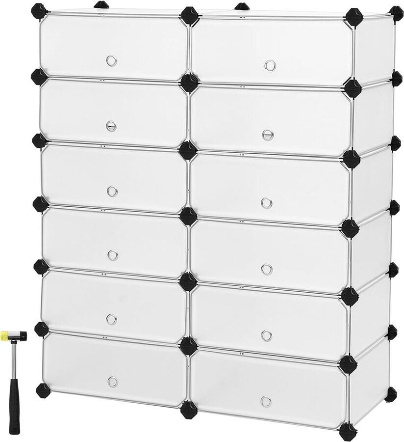 Schoenenkast met 2 klapdeuren verstelbare en afneembare verdeler 12 paar damesschoenen 8 herenschoenen smalle ingang 60 x 24 x 835 cm (l x b x h) wit - Foto 4